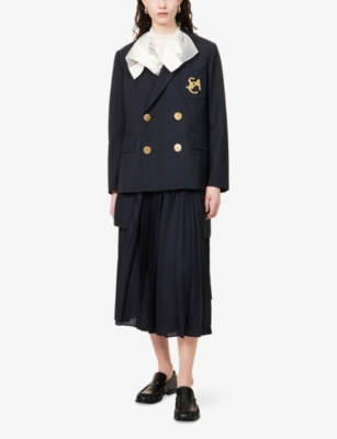 SACAI: Emblem-Embroidery Double-Breasted Woven Suiting Jacket