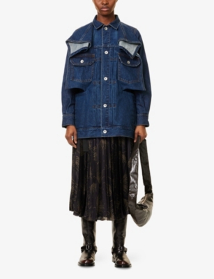 SACAI: Ruffled-Panel Oversized Denim Jacket