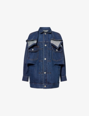 SACAI: Ruffled-Panel Oversized Denim Jacket