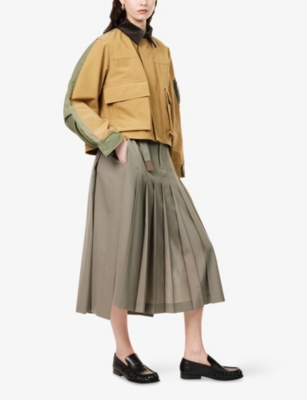 SACAI: Grosgrain Panelled Cotton-Blend Blouson Jacket