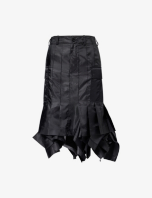 SACAI: Pleated Satin-Pocket Shell Midi Skirt