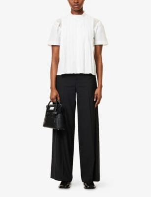 SACAI: Pleated Short-Sleeves Woven-Blend Shirt