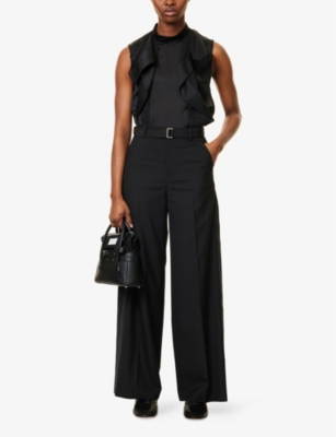 SACAI: Ruffle-Trim Sleeveless Chiffon Top