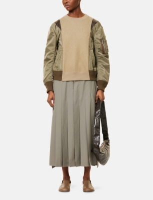 SACAI WOMENS BEIGE SPONGE CONTRAST-TEXTURE COTTON-BLEND SWEATSHIRT XL