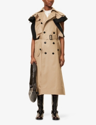 SACAI: Contrast-Texture Sleeveless Cotton-Blend Midi Dress