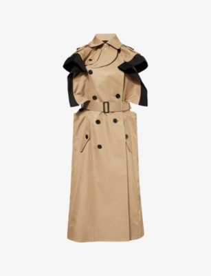 SACAI: Contrast-Texture Sleeveless Cotton-Blend Midi Dress