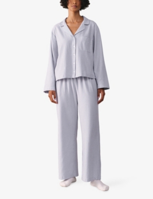 The White Company S Bluestripe Fine-stripe Cotton-jersey Pyjamas Xl In Blue