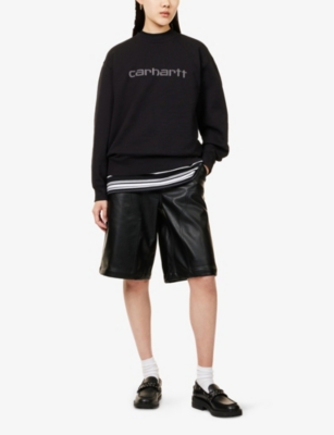 CARHARTT IP WOMENS BLACK / SILVER RIVET SCRIPT REGULAR-FIT COTTON-BLEND SWEATSHIRT 