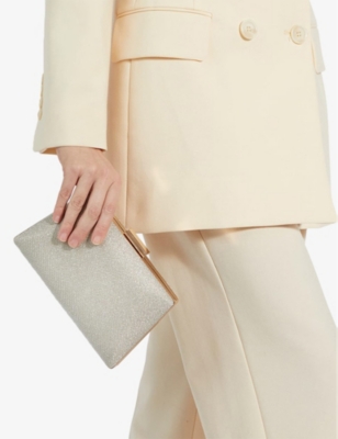 Dune Womens Bellaria Angled Frame Woven Clutch Gold Metallic Fabric In Gold Metallic Fabric