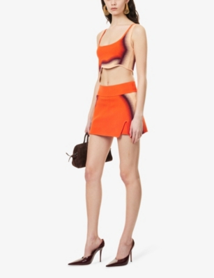 PH5 H5 WOMENS ORANGE CASIA ABSTRACT-PATTERN KNITTED MINI SKORT 