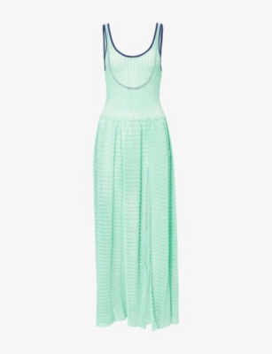 PH5 H5 WOMENS PARADISE BLUE BRASSICA CROCHET TANK COTTON-BLEND KNITTED MAXI DRESS 