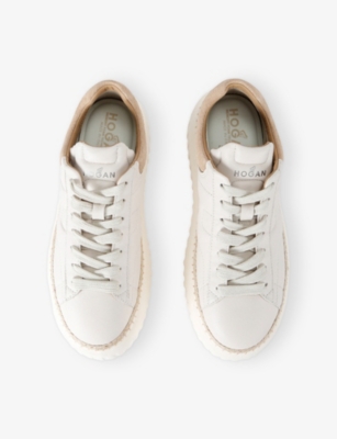 HOGAN: H-Stripes Logo-Print Leather Low-Top Trainers