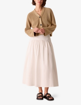 Whistles Womens Nala V-neck Ribbed-knit Cotton Cardigan Tan In Tan