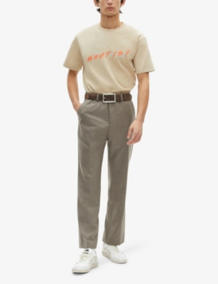 The Kooples Mens Beige Taupe Logo-print Short-sleeve Cotton T-shirt Xs