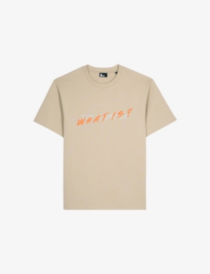 The Kooples Mens Beige Taupe Logo-print Short-sleeve Cotton T-shirt Xs