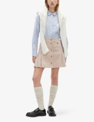 THE KOOPLES: Button-Embellished Pleated Cotton Mini Skirt
