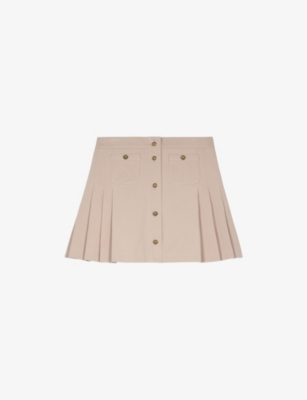 THE KOOPLES: Button-Embellished Pleated Cotton Mini Skirt