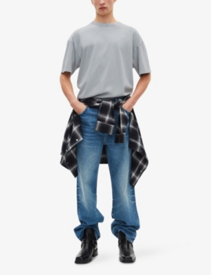The Kooples Mens Crewneck Dropped-shoulder Cotton T-shirt Blue Grey In Blue Grey