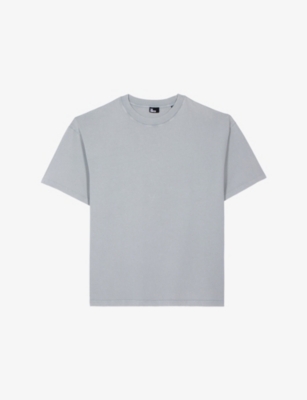 The Kooples Mens Crewneck Dropped-shoulder Cotton T-shirt Blue Grey In Blue Grey