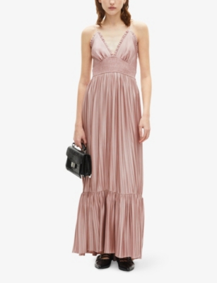 THE KOOPLES: V-Neck Smocked-Waist Satin Maxi Dress