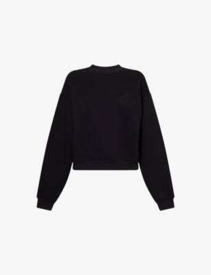 The Couture Club Womens Embroidered-logo Cropped-fit Cotton-jersey Sweatshirt Black In Black