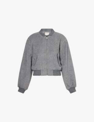 THE COUTURE CLUB: Padded-Shoulder Ribbed Wool-Blend Bomber Jacket