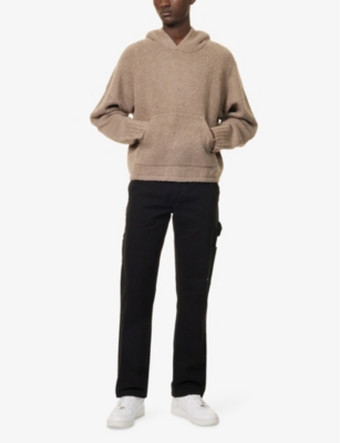 The Couture Club Mens Boucle Kangaroo-pocket Knitted Hoody Brown Xs In Brown