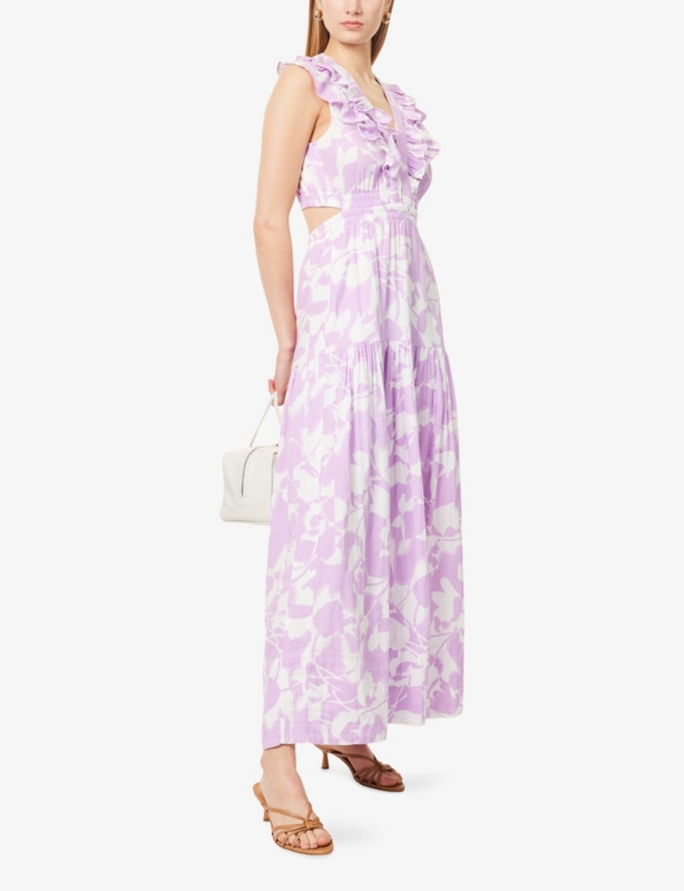 Ruffle Tulip-Print Cotton Maxi Dress