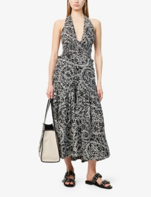 Me And Em Womens  Cheesecloth Paisley-print Cotton Maxi Dress In Light Cream/black