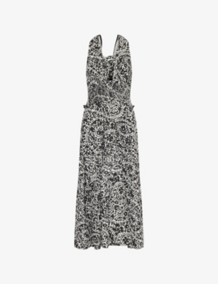Me And Em Womens  Cheesecloth Paisley-print Cotton Maxi Dress In Light Cream/black