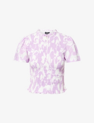 ME AND EM AND EM WOMENS SOFT WHITE/SHERBET L SHIRRED TULIP-PRINT COTTON T-SHIRT 