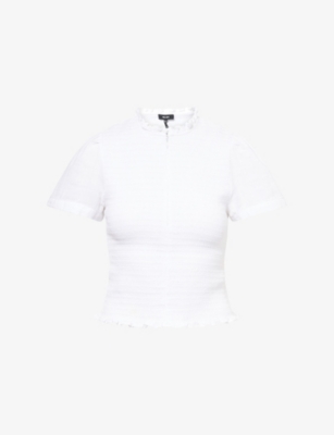 Me And Em And Em Womens Ruffle Shirred Cotton Top Soft White In Soft White