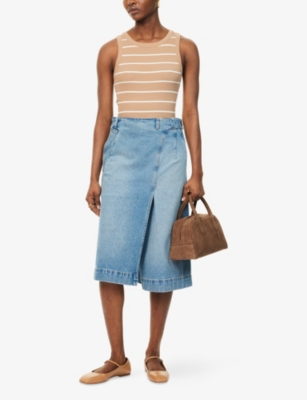 ME AND EM AND EM WOMENS BISCUIT/CREAM REGULAR-FIT STRIPED STRETCH-COTTON JERSEY TOP 