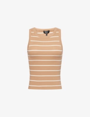 ME AND EM AND EM WOMENS BISCUIT/CREAM REGULAR-FIT STRIPED STRETCH-COTTON JERSEY TOP 