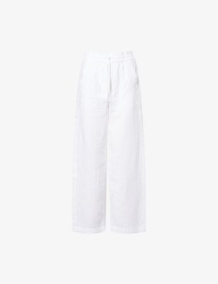 Me And Em Womens  Cheesecloth Wrinkled Straight-leg Mid-rise Cotton Trousers In Soft White