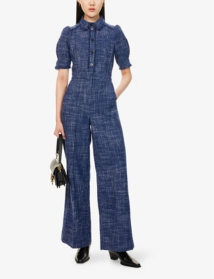 ME AND EM: Tweed Fringed-Trims Woven Jumpsuit
