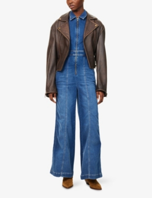 ME AND EM: Palazzo Travel Wide-Legs Denim-Blend Jumpsuit