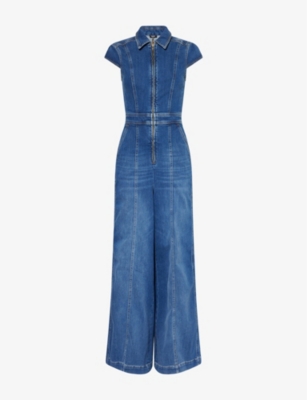 ME AND EM: Palazzo Travel Wide-Legs Denim-Blend Jumpsuit