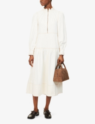 ME AND EM: Washed Puffed-Shoulders Denim Midi Dress
