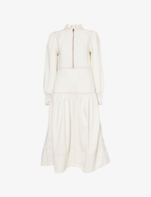 ME AND EM: Washed Puffed-Shoulders Denim Midi Dress