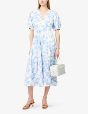 ME AND EM: Cheesecloth Tulip-Print Cotton-Poplin Midi Dress