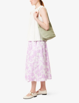 ME AND EM: Cheesecloth Tulip-Print Cotton Midi Skirt