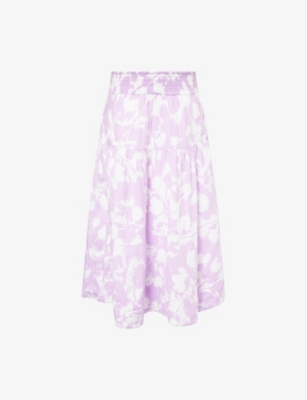 ME AND EM: Cheesecloth Tulip-Print Cotton Midi Skirt