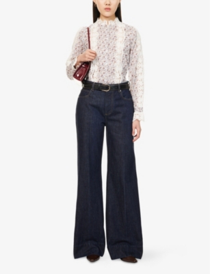 ME AND EM: Floral-Print Embroidered Cotton-Poplin Blouse
