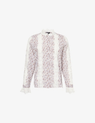 ME AND EM: Floral-Print Embroidered Cotton-Poplin Blouse