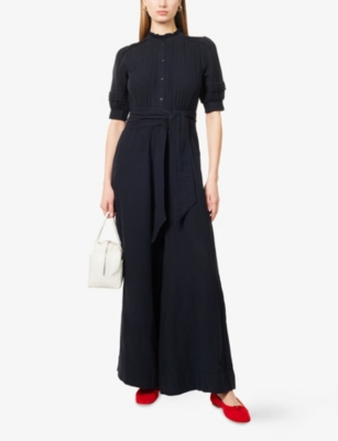 ME AND EM: Cheesecloth Belted Cotton-Poplin Jumpsuit