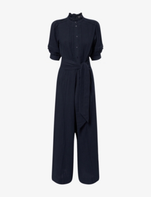 ME AND EM: Cheesecloth Belted Cotton-Poplin Jumpsuit