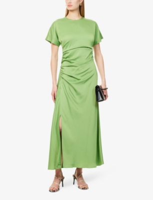 SIMKHAI: Marabella Ruched Woven Midi Dress