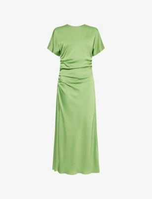 SIMKHAI: Marabella Ruched Woven Midi Dress