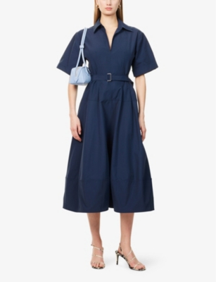 Simkhai Womens Midnight Deanna Belted Cotton-blend Midi Dress In Midnight